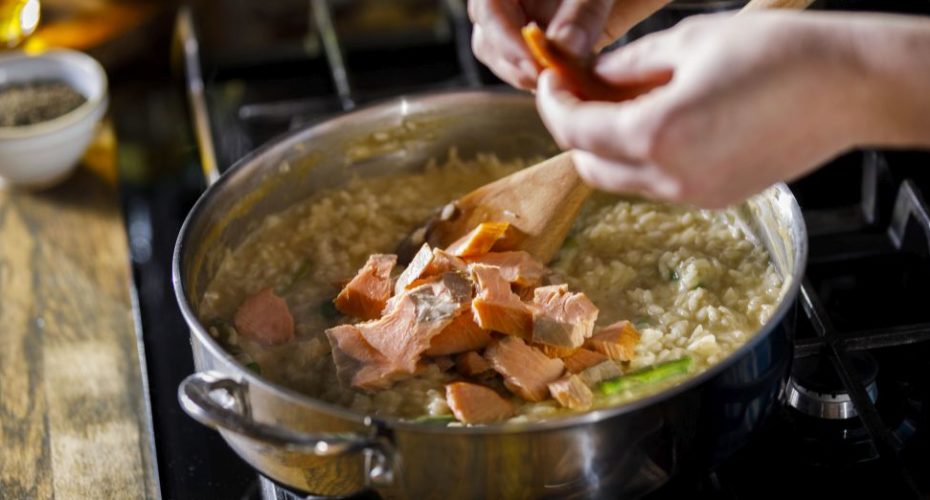 Recipe from the Burren Smokehouse - smoked salmon risotto with asparagus