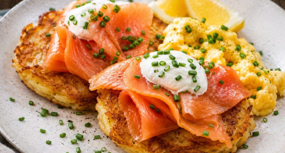 Recipoe by Margaret M Johnson - Boxty with Smoked Salmon and scrambled eggs