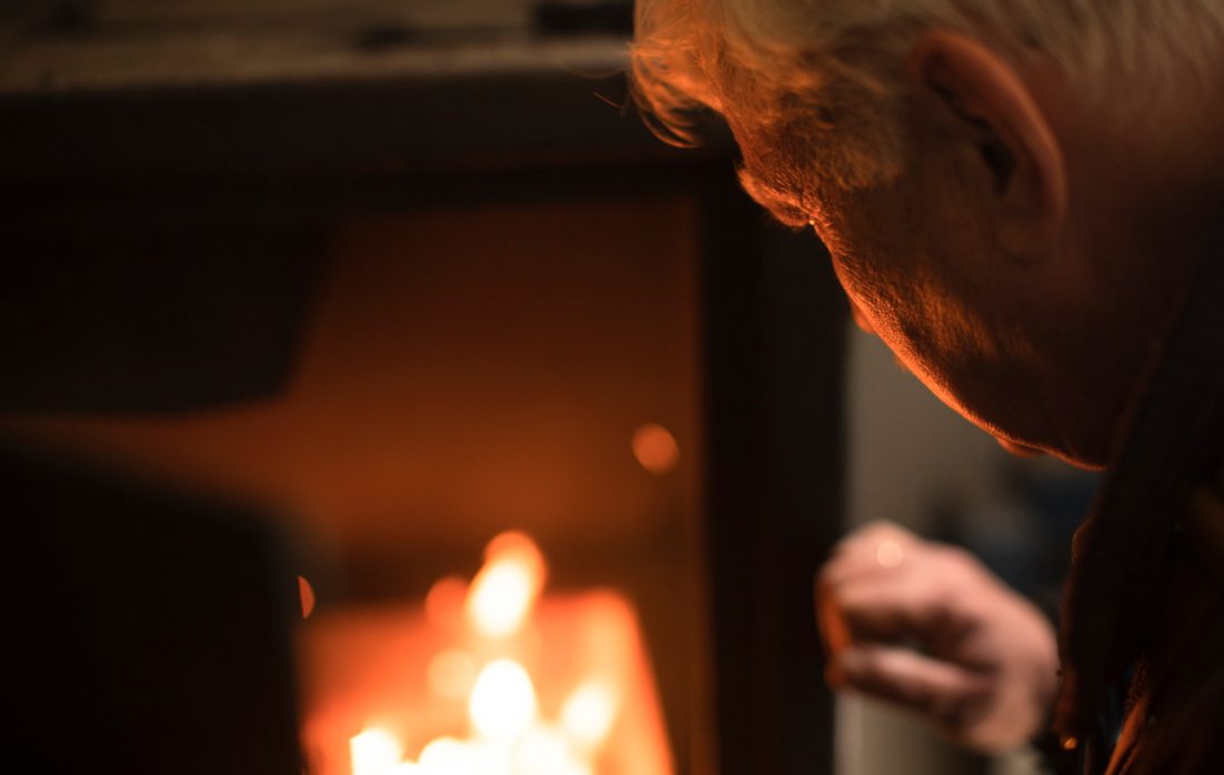 Peter Curtin looking into the smoke box Burren Smokehouse