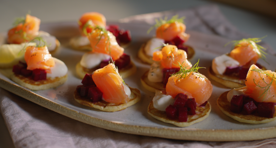 Recipe Blini with Burren Smokehouse salmon pickled beetroot