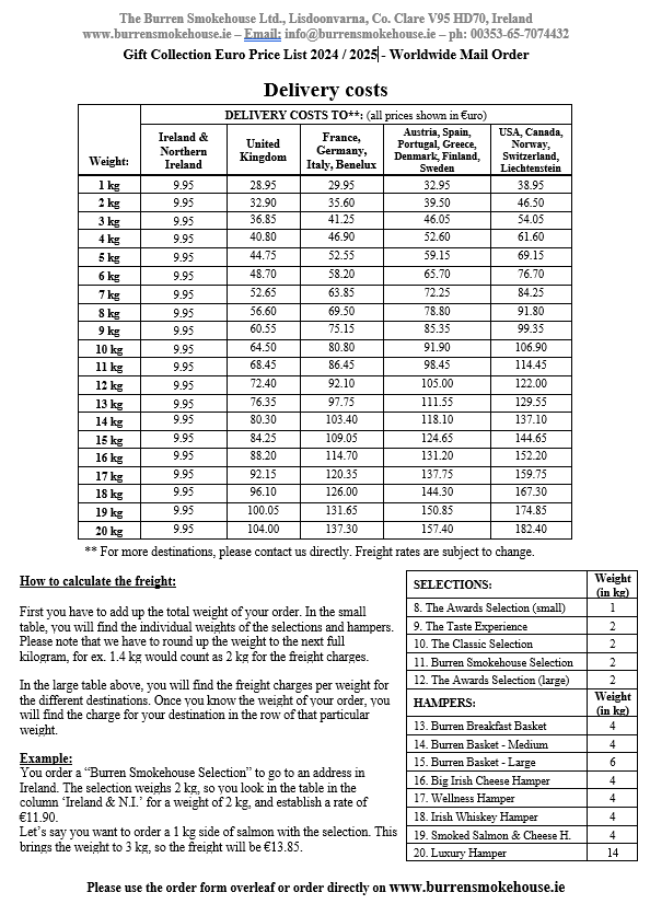 Burren Smokehouse shipping costs