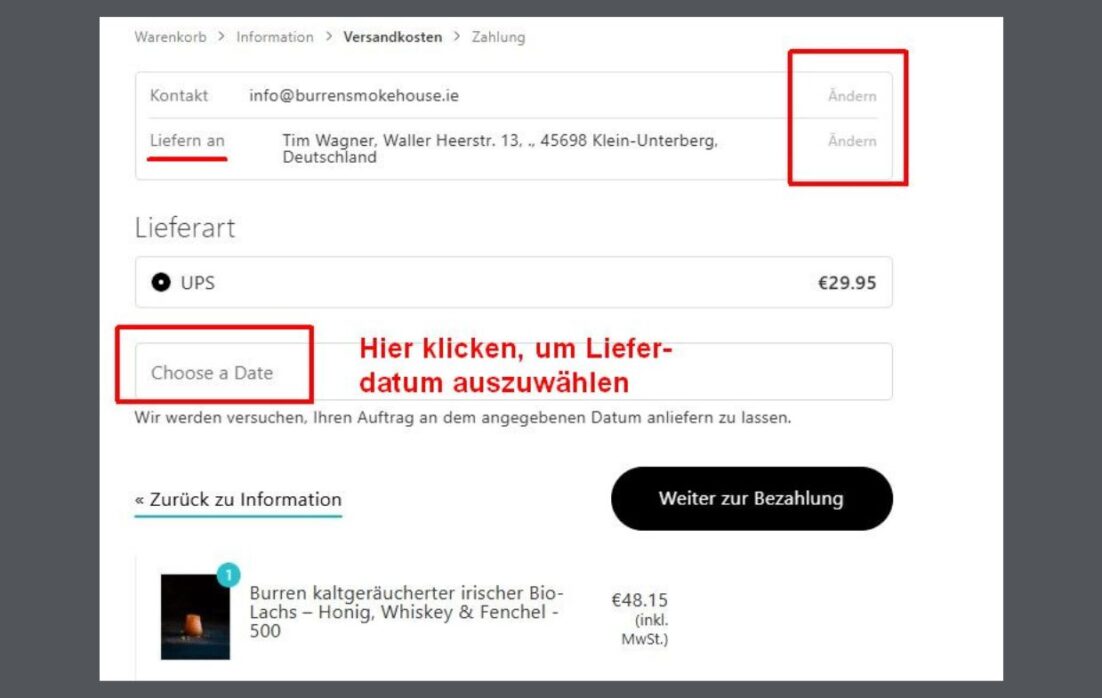 Ordering smoked salmon process at Burren Smokehouse
