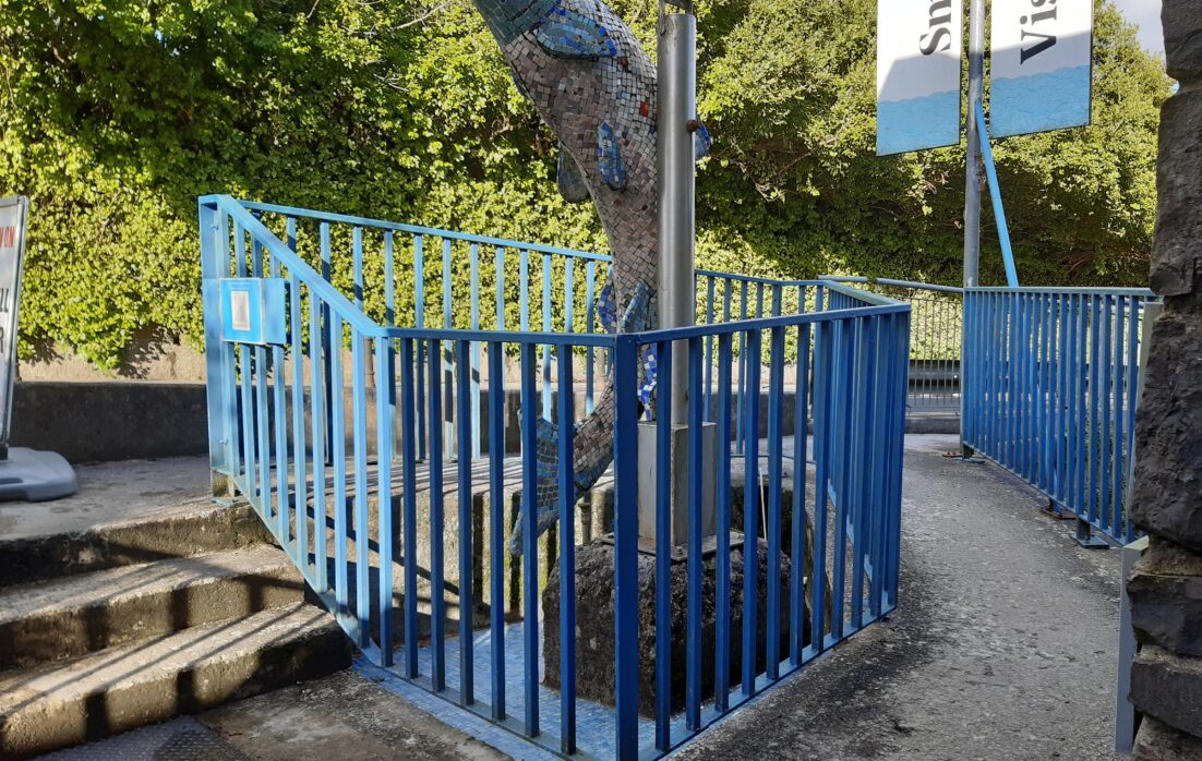 Burren Smokehouse step-free entrance with salmon statue