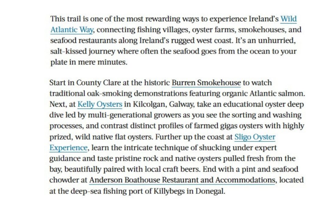 Food & Wine article Food Trail at Burren Smokehouse